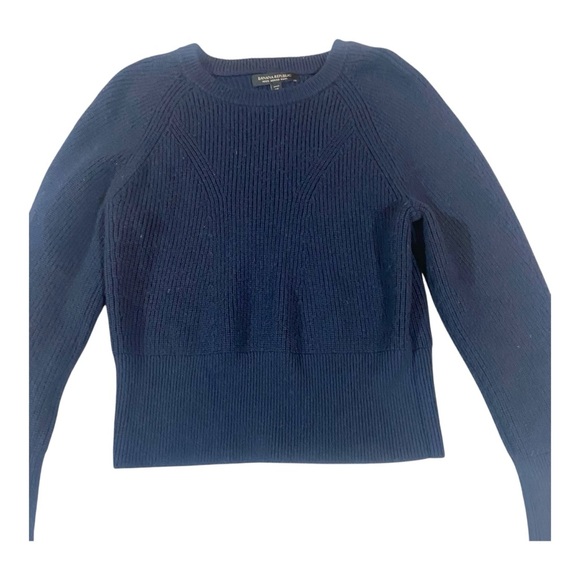 Banana Republic 100% Merino Wool Ribbed Crewneck Sweater Sz XS Navy - Picture 2 of 6